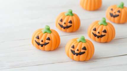 Cute Halloween pumpkin-shaped candies displayed on white background