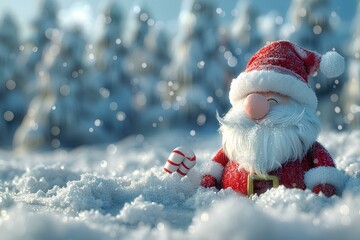 Wall Mural - A santa claus figurine sitting in the snow