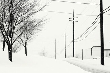 Canvas Print - Winter road with snowy trees and telephone poles in a serene landscape