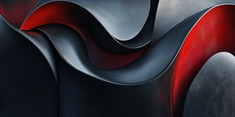 Sticker - Modern abstract art with flowing red and black curves in a metallic texture