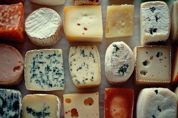 Canvas Print - A Variety of Cheeses Arranged on a White Surface