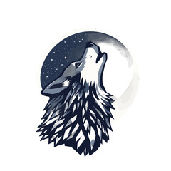 Wolf howling at the moon with stars in the background, vector illustration