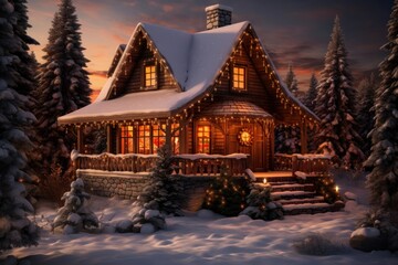 Wall Mural - Cozy wooden house architecture building holiday.