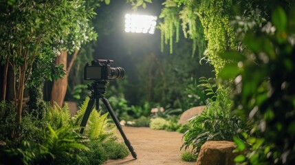 Production crew and professional camera equipment in a video shoot studio.