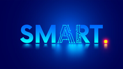 Leinwandbilder - Word Smart with letters AI in pcb electronic style. Text SMART on blue. Artificial intelligence abbreviation in vector word SMART.