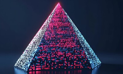Wall Mural - glowing geometric pyramid abstract digital artwork with luminous neon patterns and reflections on da