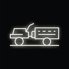 Poster - Glowing white neon truck icon on a black brick wall background