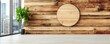 © wpw - Rustic wooden wall with a round signboard mockup against a vibrant bustling city street backdrop.