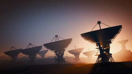 array of radio telescopes for observation radio signals from space at night.