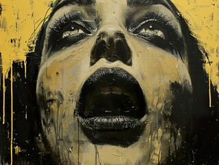 Intense Expression: Woman's Face in Gold and Black