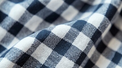 Wall Mural - Blue and White Checkered Fabric Close-Up