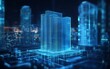 © FreyStudios - virtual neon hologram interface for future modern of building residence construction is presented in this concept background