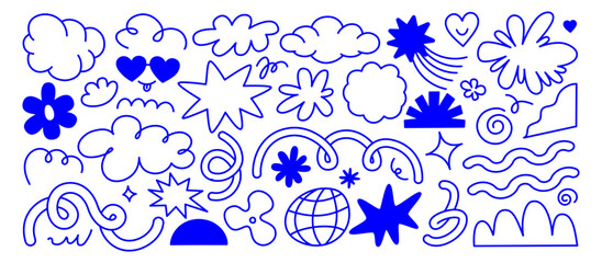 Aufkleber - Vector set of minimalist design elements, flowers, doodles, scribbles - abstract background elements for branding, packaging, prints and social media posts