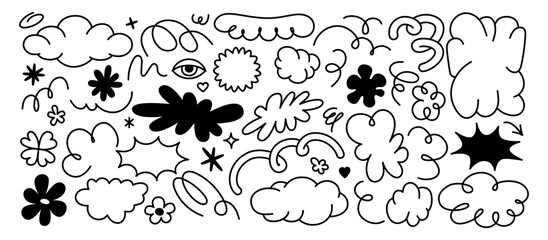 Aufkleber - Vector set of minimalist design elements, flowers, doodles, scribbles - abstract background elements for branding, packaging, prints and social media posts