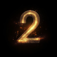  number 2 made of glowing particles on a black background, 