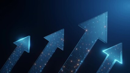 Wall Mural - abstract glowing arrows with a digital network design representing business growth, success, and upw