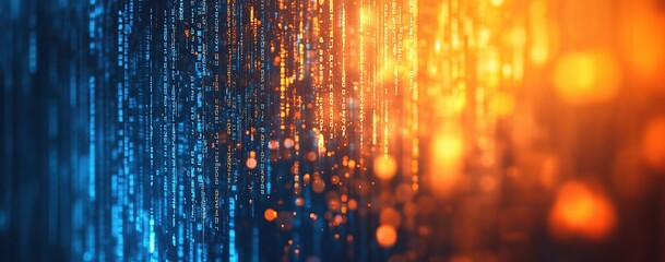 A blurred background of computer code, with a focus on the foreground displaying lines
