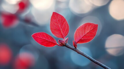 Sticker - Vibrant Red Leaves with Bokeh Background