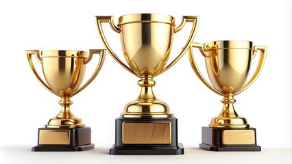 minimalist golden trophies on white background