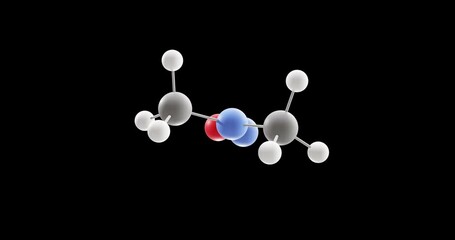 Canvas Print - N-Nitrosodimethylamine molecule, rotating 3D model of carcinogen, looped video on a black background