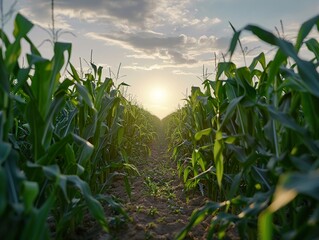 Wall Mural - Sunset Over a Cornfield: A Tranquil Landscape