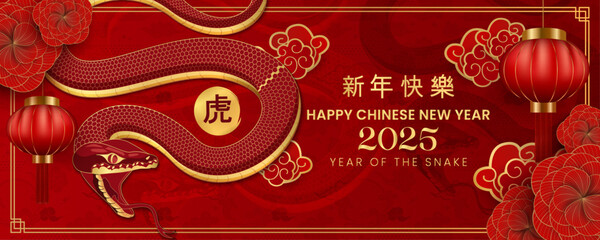 Wall Mural - Chinese new year 2025 banner vector illustration on red background