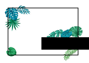 Wall Mural - Frame with stylized palm leaves. Decorative image of tropical foliage and plants.