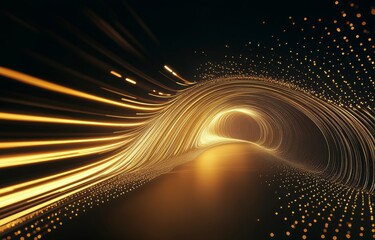 Wall Mural - glowing golden tunnel of light with dynamic movement and vibrant energy swirling around