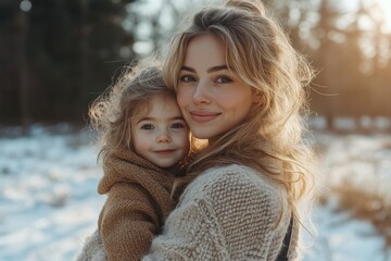 The first snow of the year brings a smile to the face of this happy smiling mother and little girl.