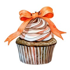 Wall Mural - A Halloween cupcake illustration watercolor dessert.