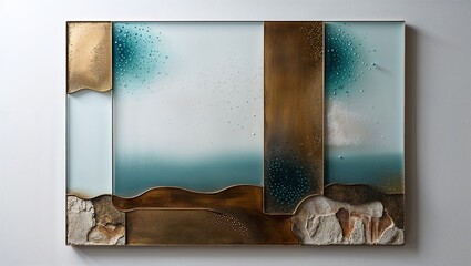 Wall Mural - Abstract art piece with gold, blue, and brown tones.