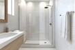 © Downloads - Elegant and Minimalistic Bathroom Interior with Shower and Vanity Sink