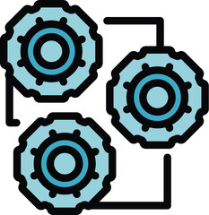 Wall Mural - digital network algorithm with connected gear wheels icon, filled outline design