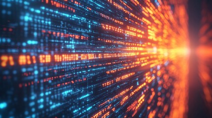 Blue and orange background with computer code, software development concept