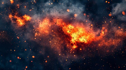Wall Mural - an abstract background containing burning red hot sparks rising from a large fire in the night sky. 