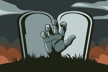 Eerie Hand Rising Grave - Dark Halloween Illustration Horror Marketing, Spooky Events, Seasonal Promotions