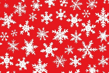 Sticker - Snowflakes, big and small, on a red background for Christmas