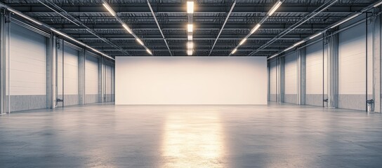 Canvas Print - A blank wall in a bright office mockup with large windows and sunlight passing through.