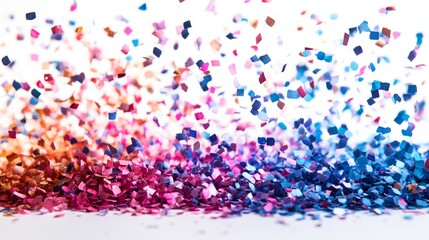 Canvas Print - An abstract background with multicolor confetti falling on a white background. A festive decorative tinsel element for design.