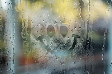 Sticker - Happy face doodle silhouette outdoors window glass.