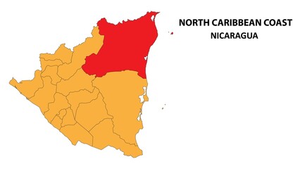 North Caribbean Coast Map is highlighted on the Nicaragua map with detailed state and region outlines.