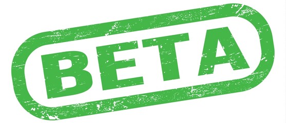 BETA, text on green rectangle stamp sign.