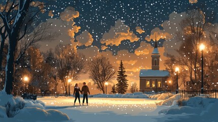 Wall Mural - Skating Under the Stars, Ice skating