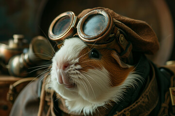 Wall Mural - humorous image of animal in miniature steampunk outfit generative ai