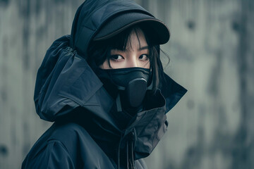 Wall Mural - close up of a fashion model wearing a futuristic garment ai generated image