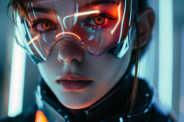 Wall Mural - fashionable futuristic model in surreal outfit generative ai