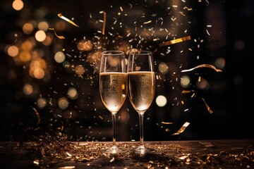 Wall Mural - Champagne glasses celebration confetti drink.