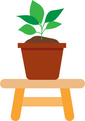 a flower pot with green plant standing on the bench. vector illustration with transparent background