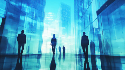 Businesspeople in financial business modern office buildings, going to work