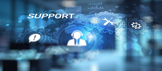 Fototapete - Support button on virtual screen. Customer service and communication concept.